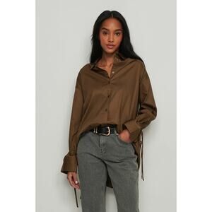 NA-KD Tie Sleeve Button Down Top Large Minimalist Business Casual Neutral